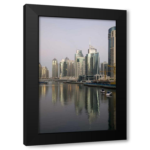 UAE, Dubai, Marina Towers on marina at sunset Black Modern Wood Framed Art Print with Double Matting by Young, Bill