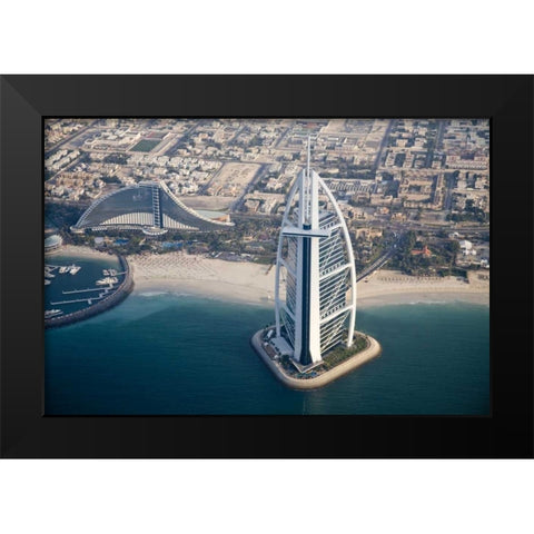 UAE, Dubai Aerial Cityscape and Waterfront Black Modern Wood Framed Art Print by Young, Bill