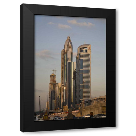 UAE, Dubai Towers along Sheik Zayed Road Black Modern Wood Framed Art Print with Double Matting by Young, Bill