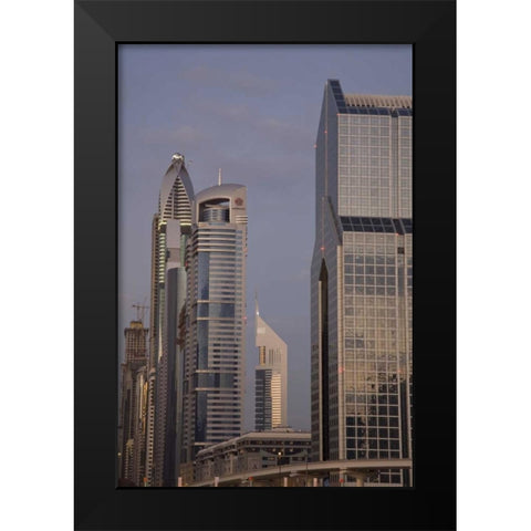 UAE, Dubai Towers along Sheik Zayed Road Black Modern Wood Framed Art Print by Young, Bill