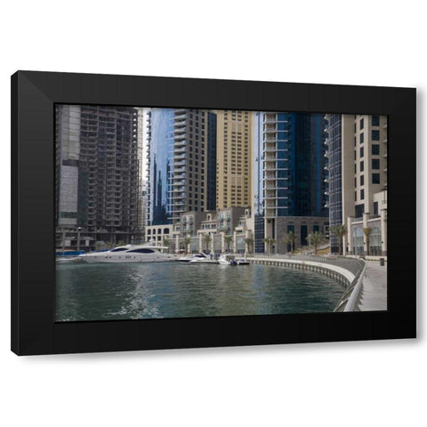UAE, Dubai, Marina Sidewalk along marina bay Black Modern Wood Framed Art Print with Double Matting by Young, Bill