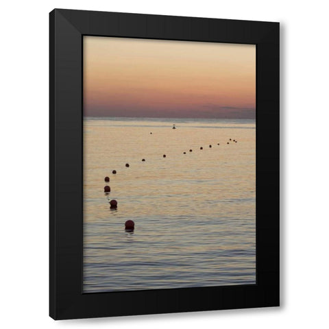UAE, Fujairah Sunrise over marker buoys on beach Black Modern Wood Framed Art Print by Young, Bill