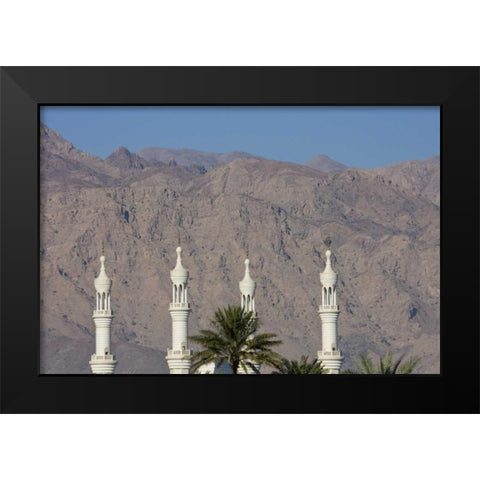 UAE, Fujairah Minarets against distant hills Black Modern Wood Framed Art Print by Young, Bill