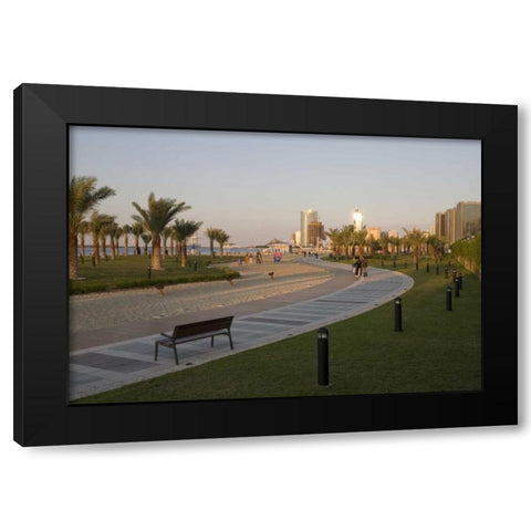 UAE, Abu Dhabi Walkway by beach and waterfront Black Modern Wood Framed Art Print by Young, Bill