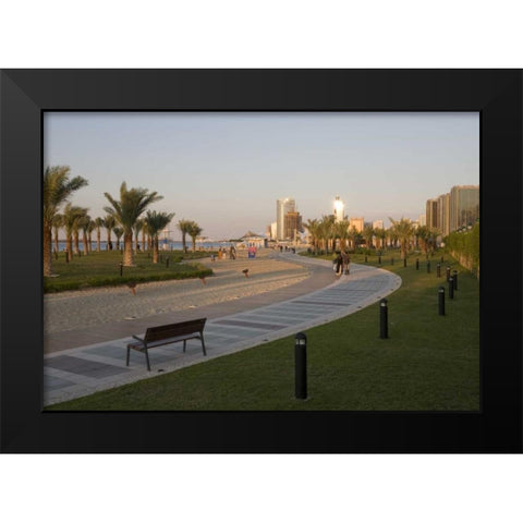 UAE, Abu Dhabi Walkway by beach and waterfront Black Modern Wood Framed Art Print by Young, Bill