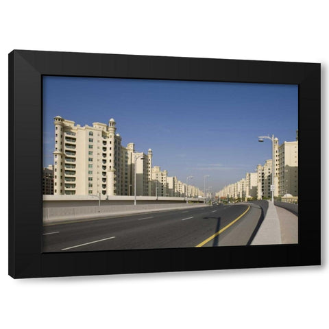 UAE, Dubai Road into the Palm Jumeirah Black Modern Wood Framed Art Print with Double Matting by Young, Bill