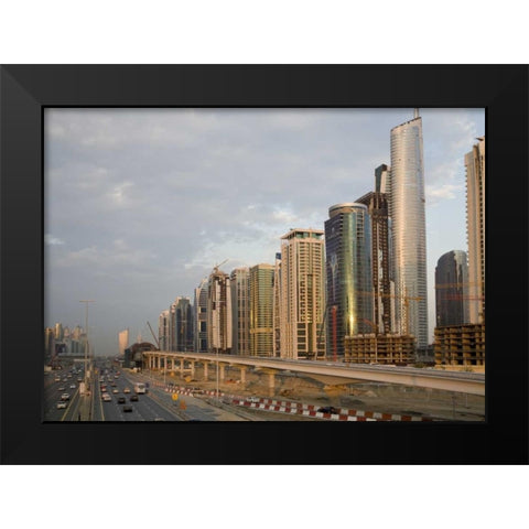 UAE, Dubai Jumeirah Lake Towers beside a Road Black Modern Wood Framed Art Print by Young, Bill