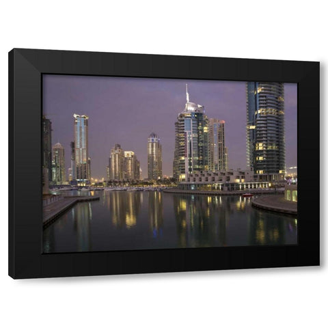 UAE, Dubai, Marina Lights reflect on marina Black Modern Wood Framed Art Print with Double Matting by Young, Bill
