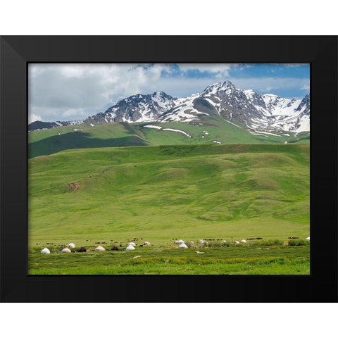 Summer pasture with traditional Yurts The Suusamyr plain-a high valley Black Modern Wood Framed Art Print by Zwick, Martin