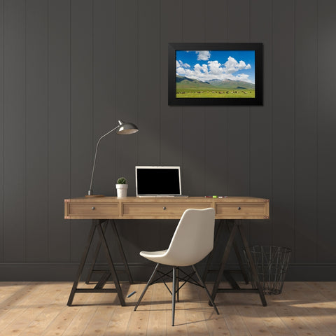 Summer pasture with traditional Yurts The Suusamyr plain Black Modern Wood Framed Art Print by Zwick, Martin
