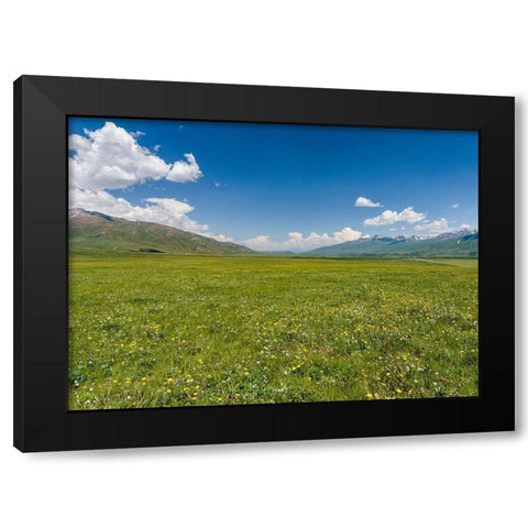 The Suusamyr plain-a high valley in Tien Shan Mountains-Kyrgyzstan Black Modern Wood Framed Art Print by Zwick, Martin