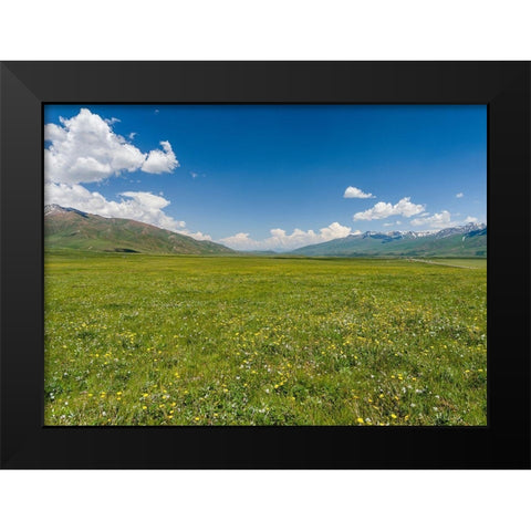 The Suusamyr plain-a high valley in Tien Shan Mountains-Kyrgyzstan Black Modern Wood Framed Art Print by Zwick, Martin