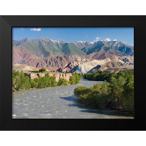 Valley of river Suusamyr in the Tien Shan Mountains west of Ming-Kush-Kyrgyzstan Black Modern Wood Framed Art Print by Zwick, Martin