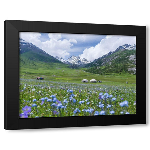 Yurts on the high altitude summer pastures National Park Besch Tasch Black Modern Wood Framed Art Print with Double Matting by Zwick, Martin