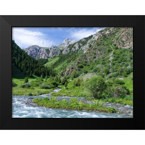Landscape in the National Park Besch Tasch in the Talas Alatoo mountain range Black Modern Wood Framed Art Print by Zwick, Martin