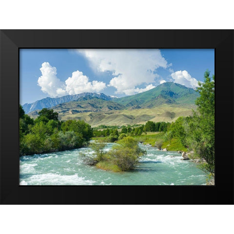 Landscape near Toktogul close to Tien Shan Highway-connecting Bishkek with Osh Black Modern Wood Framed Art Print by Zwick, Martin