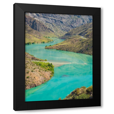 Landscape along the Tien Shan Highway-the Kurpsai Reservoir Black Modern Wood Framed Art Print with Double Matting by Zwick, Martin