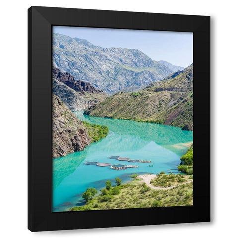 Landscape along the Tien Shan Highway-the Kurpsai Reservoir Black Modern Wood Framed Art Print by Zwick, Martin