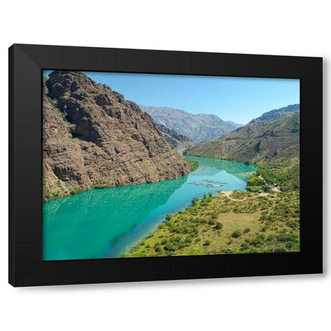 Landscape along the Tien Shan Highway-the Kurpsai Reservoir Black Modern Wood Framed Art Print with Double Matting by Zwick, Martin