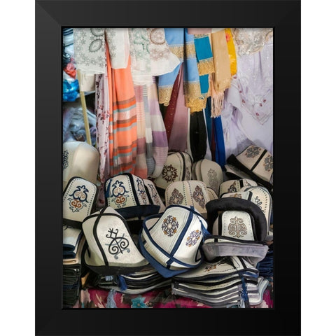 Kalpak (Al-Kalpak)-the traditional felt hat of Kyrgyzstan Jayma Bazaar-one of the greatest tradition Black Modern Wood Framed Art Print by Zwick, Martin