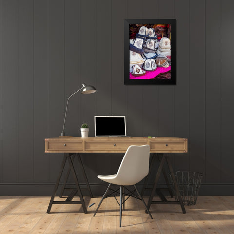 Kalpak (Al-Kalpak)-the traditional felt hat of Kyrgyzstan Jayma Bazaar-one of the greatest tradition Black Modern Wood Framed Art Print by Zwick, Martin