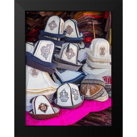 Kalpak (Al-Kalpak)-the traditional felt hat of Kyrgyzstan Jayma Bazaar-one of the greatest tradition Black Modern Wood Framed Art Print by Zwick, Martin