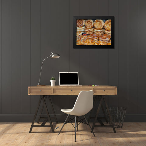 Traditional bread called Lepjoschka Jayma Bazaar-one of the greatest traditional markets Black Modern Wood Framed Art Print by Zwick, Martin