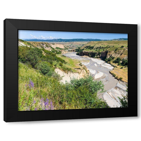 Landscape in the foothills of the Fergana mountain range Black Modern Wood Framed Art Print by Zwick, Martin