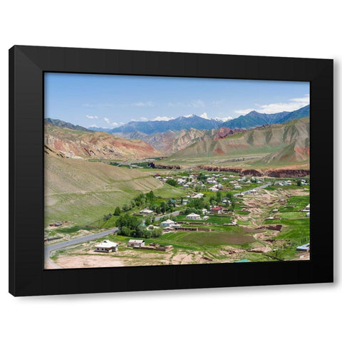 Village at the Pamir Highway The mountain range Tian Shan or Heavenly Mountains  Black Modern Wood Framed Art Print by Zwick, Martin