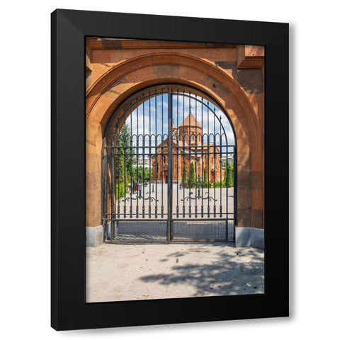 Armenia-Yerevan-Nork-Marash district Surb Astvatsatsin Church-seen through the gate Black Modern Wood Framed Art Print by Wilson, Emily