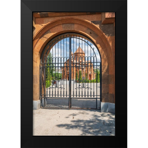 Armenia-Yerevan-Nork-Marash district Surb Astvatsatsin Church-seen through the gate Black Modern Wood Framed Art Print by Wilson, Emily