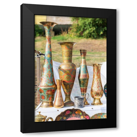 Armenia-Sevan Souvenir vases at market near the Sevanavank Monastery on Lake Sevan Black Modern Wood Framed Art Print by Wilson, Emily