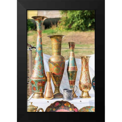 Armenia-Sevan Souvenir vases at market near the Sevanavank Monastery on Lake Sevan Black Modern Wood Framed Art Print by Wilson, Emily