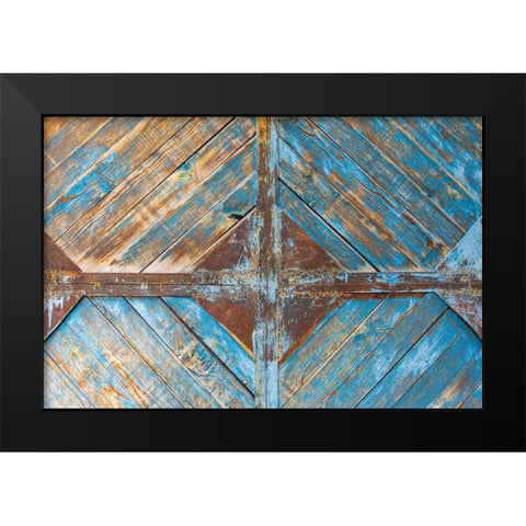 Margib-Sughd Province-Tajikistan Faded blue paint on a wooden door Black Modern Wood Framed Art Print by Wilson, Emily M.