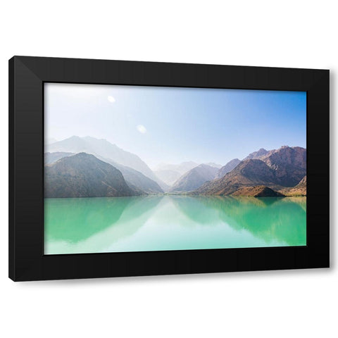 Iskanderkul-Sughd Province-Tajikistan Misty mountains above Iskanderkul Lake Black Modern Wood Framed Art Print with Double Matting by Wilson, Emily M.