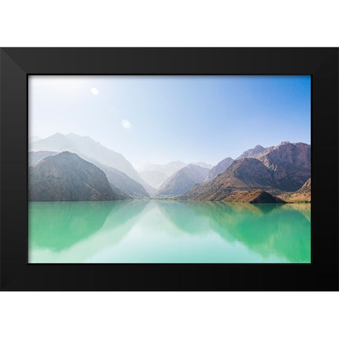 Iskanderkul-Sughd Province-Tajikistan Misty mountains above Iskanderkul Lake Black Modern Wood Framed Art Print by Wilson, Emily M.