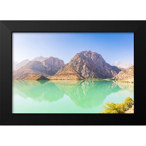 Iskanderkul-Sughd Province-Tajikistan Mountains and blue sky above Iskanderkul Lake Black Modern Wood Framed Art Print by Wilson, Emily M.