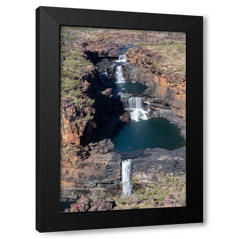 Australia-Kimberley-Hunter River Region Mitchell River National Park-aerial view of Mitchell Falls Black Modern Wood Framed Art Print by Hopkins, Cindy Miller