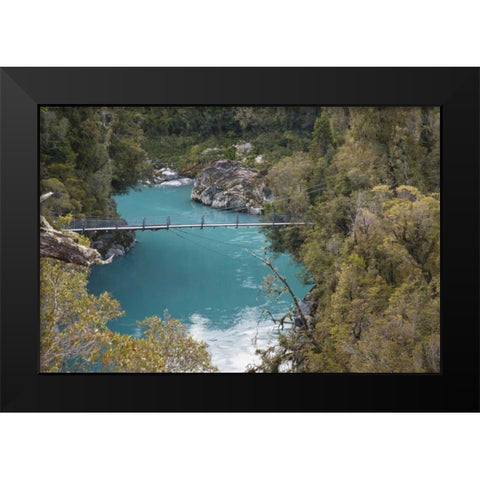New Zealand, South Is Bridge over Hokitika River Black Modern Wood Framed Art Print by Grall, Don