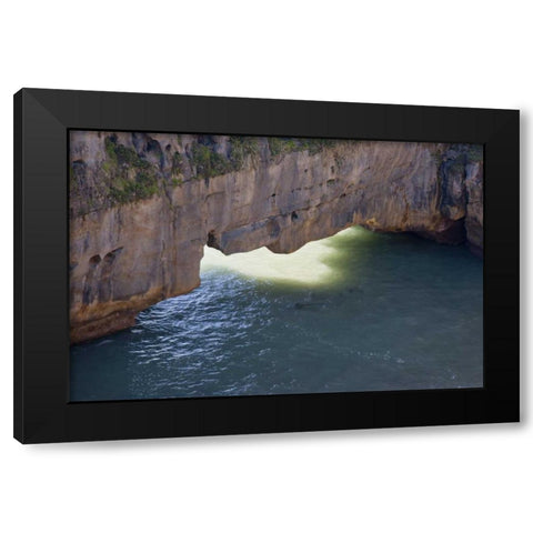 New Zealand, South Island Sunlight on sea arch Black Modern Wood Framed Art Print by Grall, Don