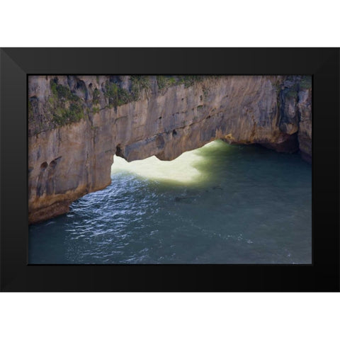 New Zealand, South Island Sunlight on sea arch Black Modern Wood Framed Art Print by Grall, Don