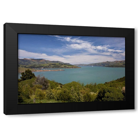 New Zealand, South Island, Akaroa Harbor scenic Black Modern Wood Framed Art Print by Grall, Don