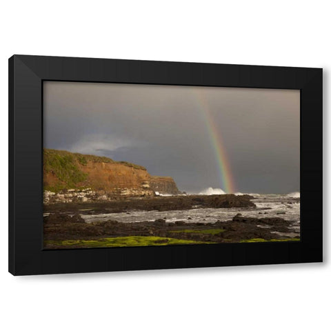 New Zealand, South Island Rainbow over Curio Bay Black Modern Wood Framed Art Print with Double Matting by Grall, Don