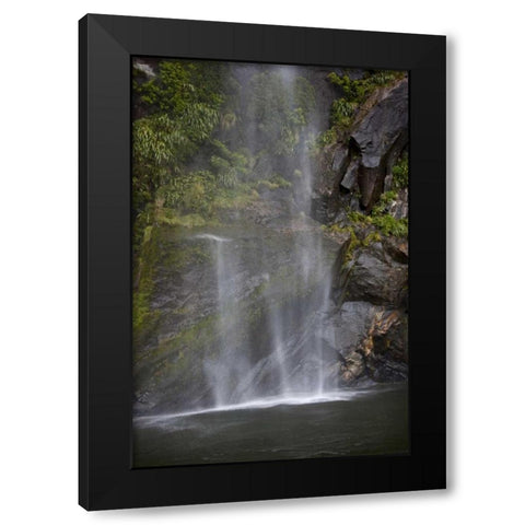 New Zealand, South Isl, Fiordland NP Waterfall Black Modern Wood Framed Art Print with Double Matting by Grall, Don