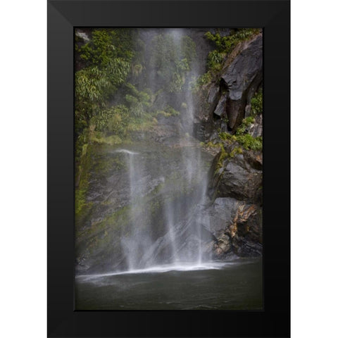 New Zealand, South Isl, Fiordland NP Waterfall Black Modern Wood Framed Art Print by Grall, Don