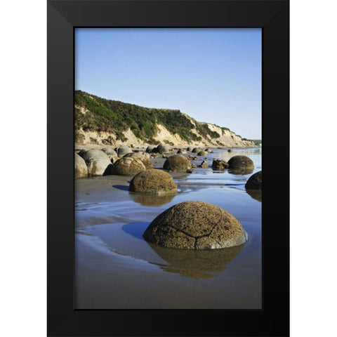 New Zealand, South Island Moeraki Boulders Black Modern Wood Framed Art Print by Flaherty, Dennis