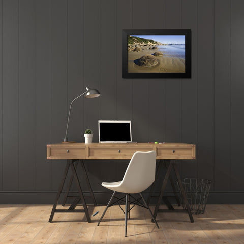 New Zealand, South Island Moeraki Boulders Black Modern Wood Framed Art Print by Flaherty, Dennis