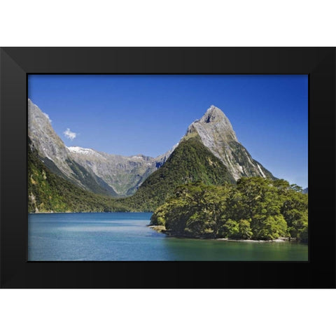 New Zealand, South Island Mitre Peak and lake Black Modern Wood Framed Art Print by Flaherty, Dennis