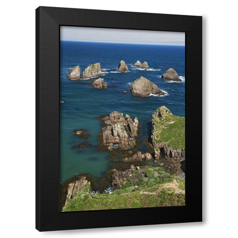 New Zealand, South Is Seascape from Nugget Point Black Modern Wood Framed Art Print with Double Matting by Flaherty, Dennis