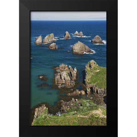 New Zealand, South Is Seascape from Nugget Point Black Modern Wood Framed Art Print by Flaherty, Dennis
